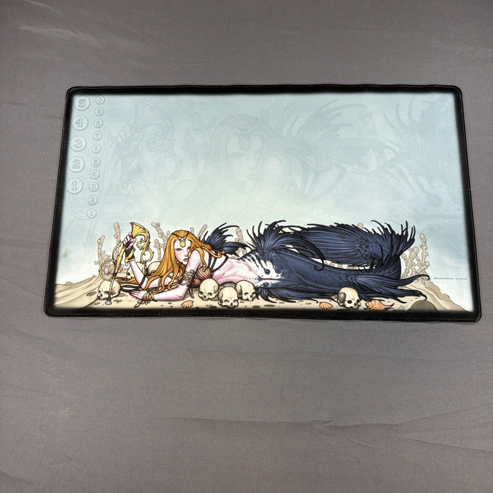 trading card game playmat featuring a mermaid illustration with dark